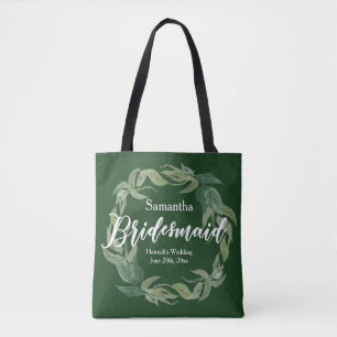 Green and White Personalized Bridesmaid Boho Tote Bag