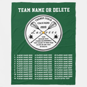 Green and White Personalized Lacrosse Coach Gifts Fleece Blanket