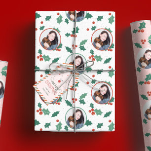 Green and White Photo Christmas Holiday Wrapping Paper