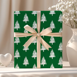 Green and White Pine Trees Christmas Wrapping Paper