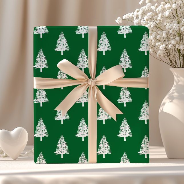 Green and White Pine Trees Christmas Wrapping Paper (Creator Uploaded)