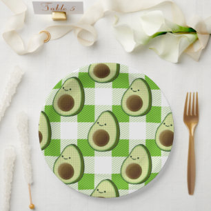 Green and White Plaid Avocado Tartan Pattern Paper Plate