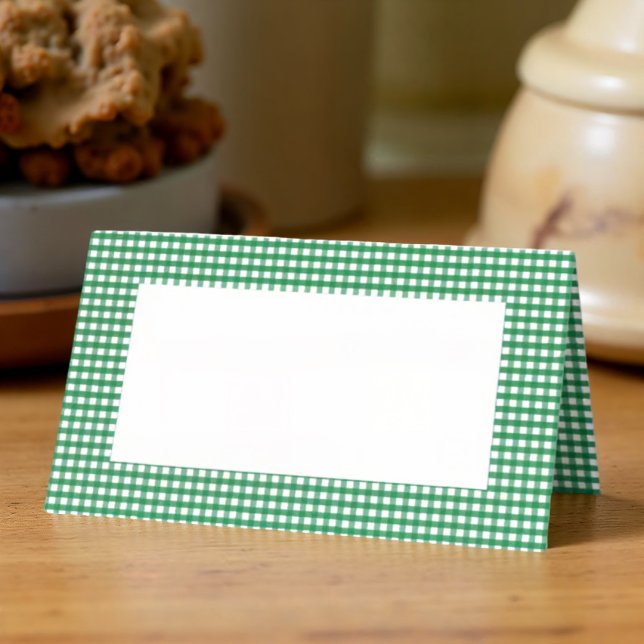 Green and White Plaid Chequered Pattern | Holiday Place Card (Creator Uploaded)