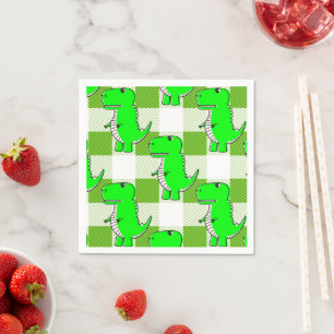 Green and White Plaid Dino Tartan Pattern Napkin