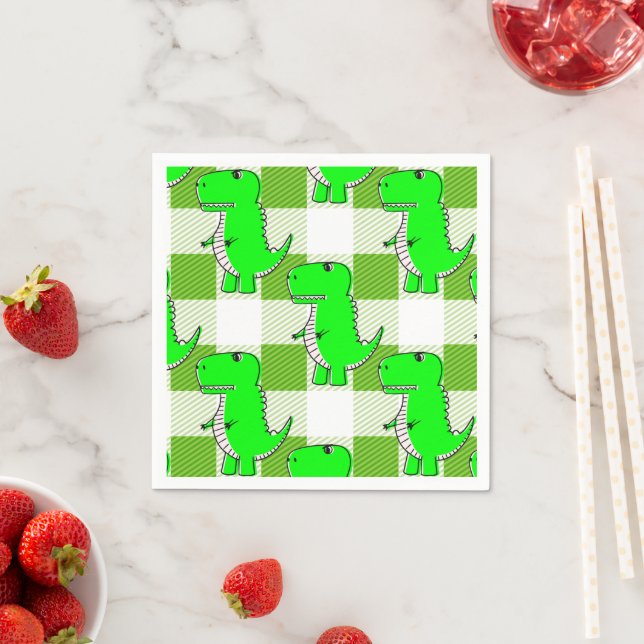 Green and White Plaid Dino Tartan Pattern Napkin (Insitu)