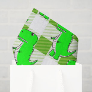 Green and White Plaid Dino Tartan Pattern Tissue Paper