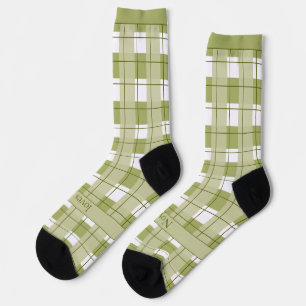 Green and White Plaid, Text on Foot Socks