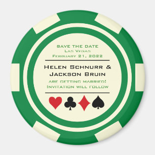 Green and White Poker Chip Casino Save The Date Magnet