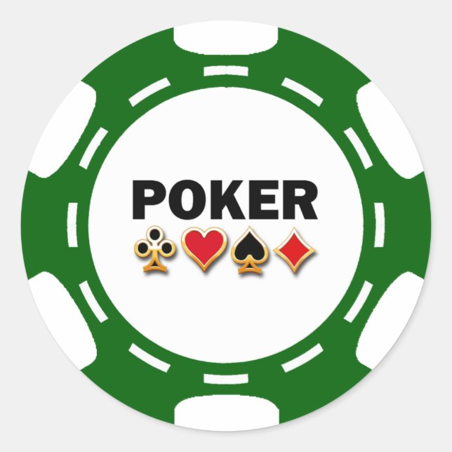 GREEN AND WHITE POKER CHIP CLASSIC ROUND STICKER (Front)