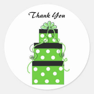 Green and White Polka Dot Packages Classic Round Sticker