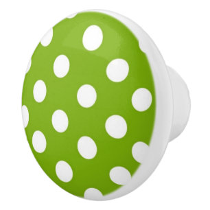 Green and white Polka dot pattern Ceramic Knob