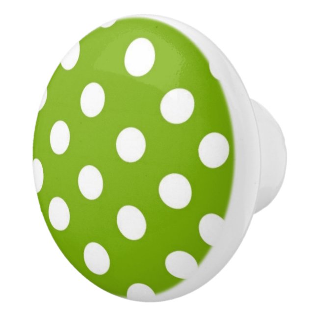 Green and white Polka dot pattern Ceramic Knob (Right)
