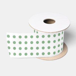 Green and White Polka Dot Pattern Satin Ribbon