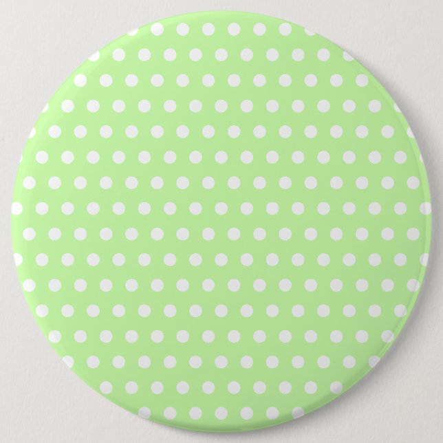 Green and White Polka Dot Pattern. Spotty. 6 Inch Round Button (Front)