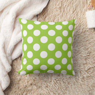Green and White Polka Dot Pattern Throw Pillow