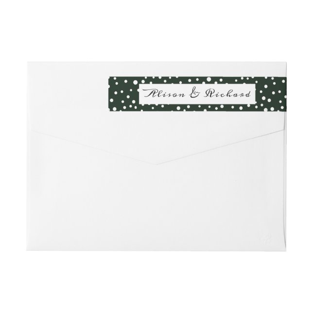 Green and white polka dot pattern wedding wrap around label (Back)