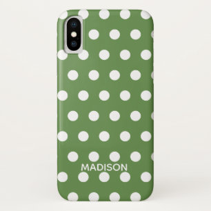 Green and white polka dot  Personalised Name Case-Mate iPhone Case