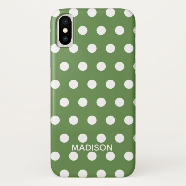Green and white polka dot  Personalized Name Case-Mate iPhone Case (Back)