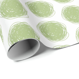 Green and White Polka Dot Scribbles Wrapping Paper