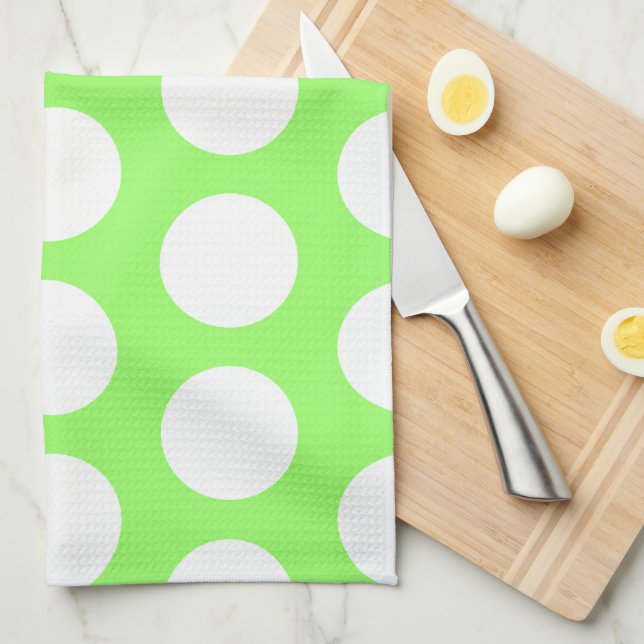 Green and White Polka Dots Kitchen Towel (Quarter Fold)