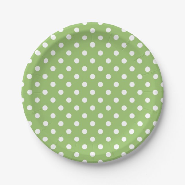 Green and white Polka Dots Paper Plate (Front)
