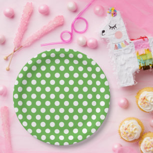 Green and White Polka Dots Paper Plate
