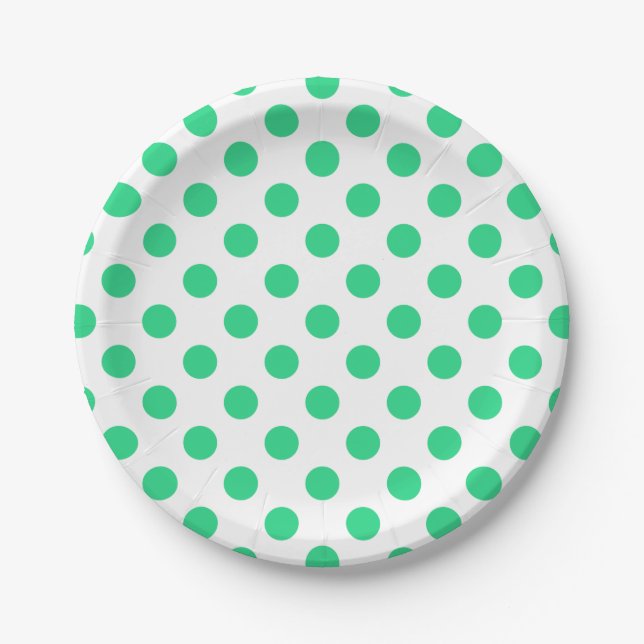 Green and white polka dots paper plate (Front)