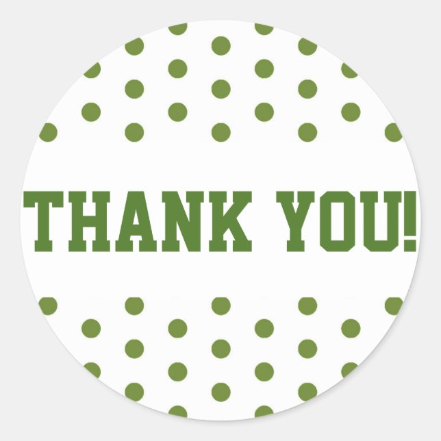 Green and White Polka Dots Thank You Classic Round Sticker (Front)