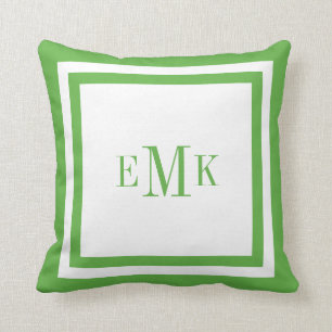 Green and White Preppy Ribbon Dots Custom Monogram Throw Pillow