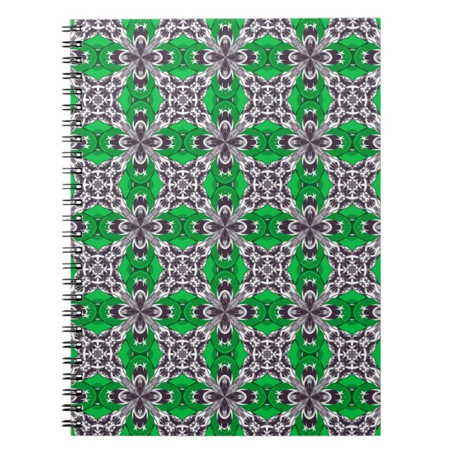 Green and White Repeat Tile Pattern Notebook (Front)