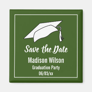 Green and White Save the Date Graduation Party Magnet