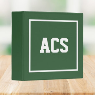 Green and White School Colors and Letters Binder