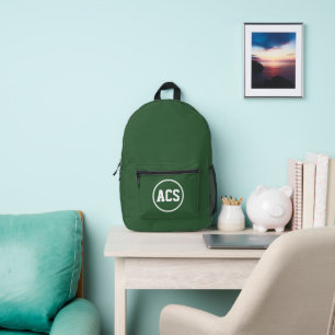 Green and White School Colours and Letters Printed Backpack