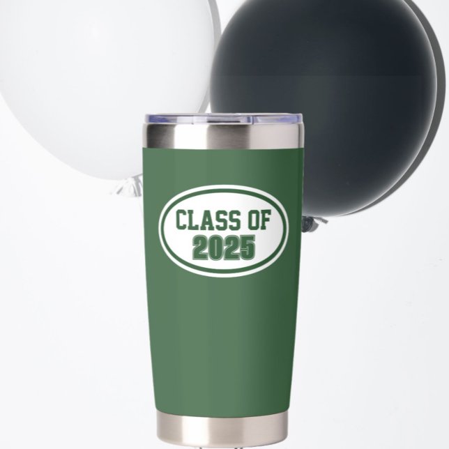 Green and White School Colours Class Year Insulated Tumbler (In Situ (Graduation Party))