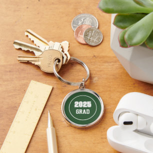 Green and White School Colours Grad Keychain