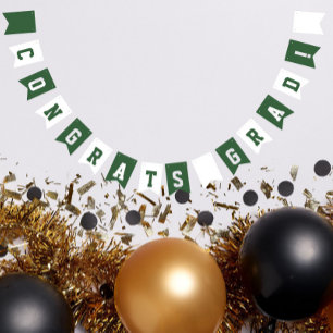 Green and White School Colours Graduation Bunting Flags