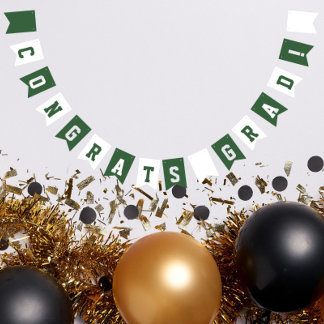 Green and White School Colours Graduation Bunting Flags
