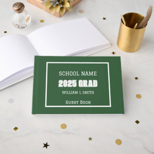 Green and White School Colours Graduation Guest Book