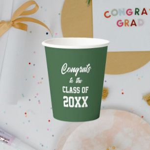 Green and White School Colours Graduation Party Paper Cups