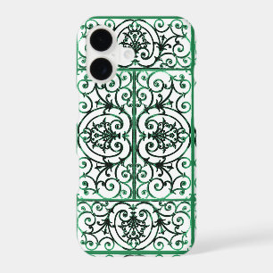 Green and white scrollwork pattern