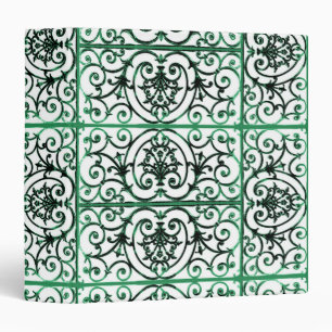 Green and white scrollwork pattern binder