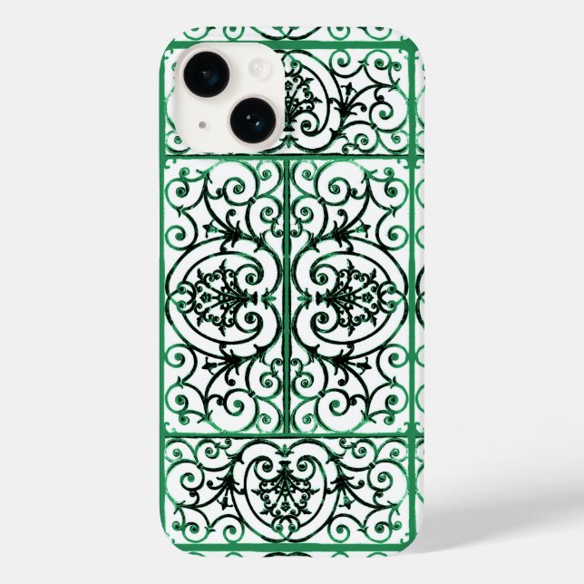 Green and white scrollwork pattern Case-Mate iPhone case (Back)