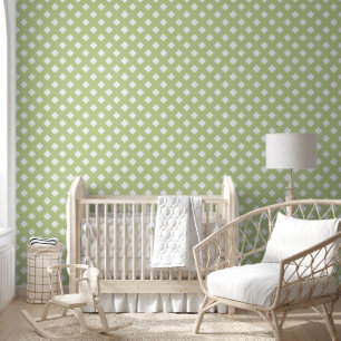 Green and White Shabby Chic Lattice Pattern Wallpaper