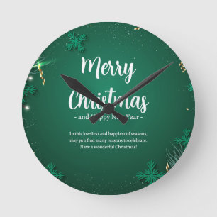 Green and White Simple Christmas Day 8" Acrylic Round Clock