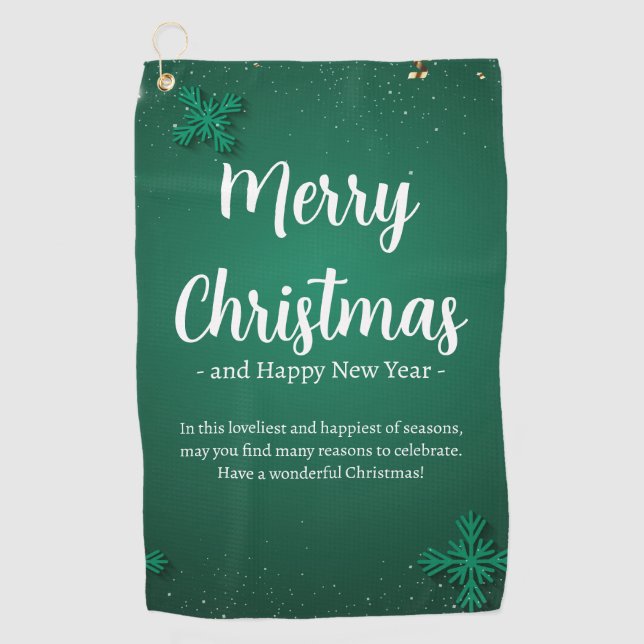 Green and White Simple Christmas Day and New Year  Golf Towel (Front)