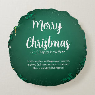 Green and White Simple Christmas Day Best (16") Round Pillow