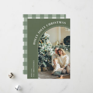 Green and White Simple Family Photo Christmas Holiday Card