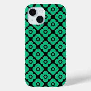 Green and white simple floral pattern retro iPhone 15 case