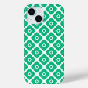 Green and white simple floral pattern retro iPhone 15 case