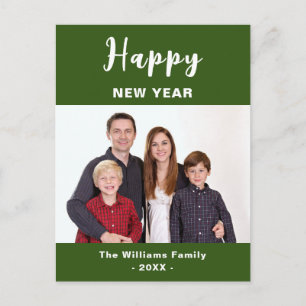Green And White Simple Happy New Year Family Photo Postcard